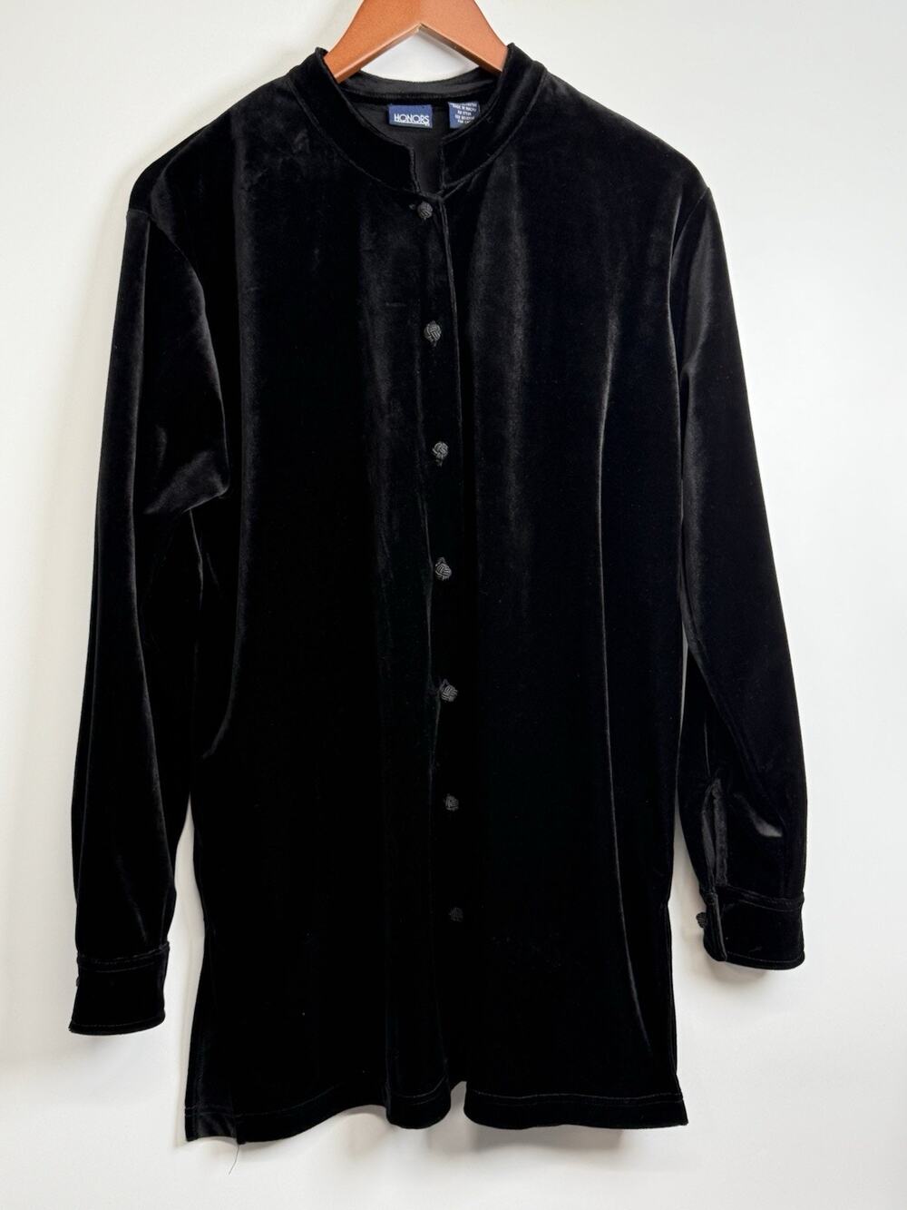 Vintage Honors Button Shirt Women's Black Suede Velour Y2K Collared Large